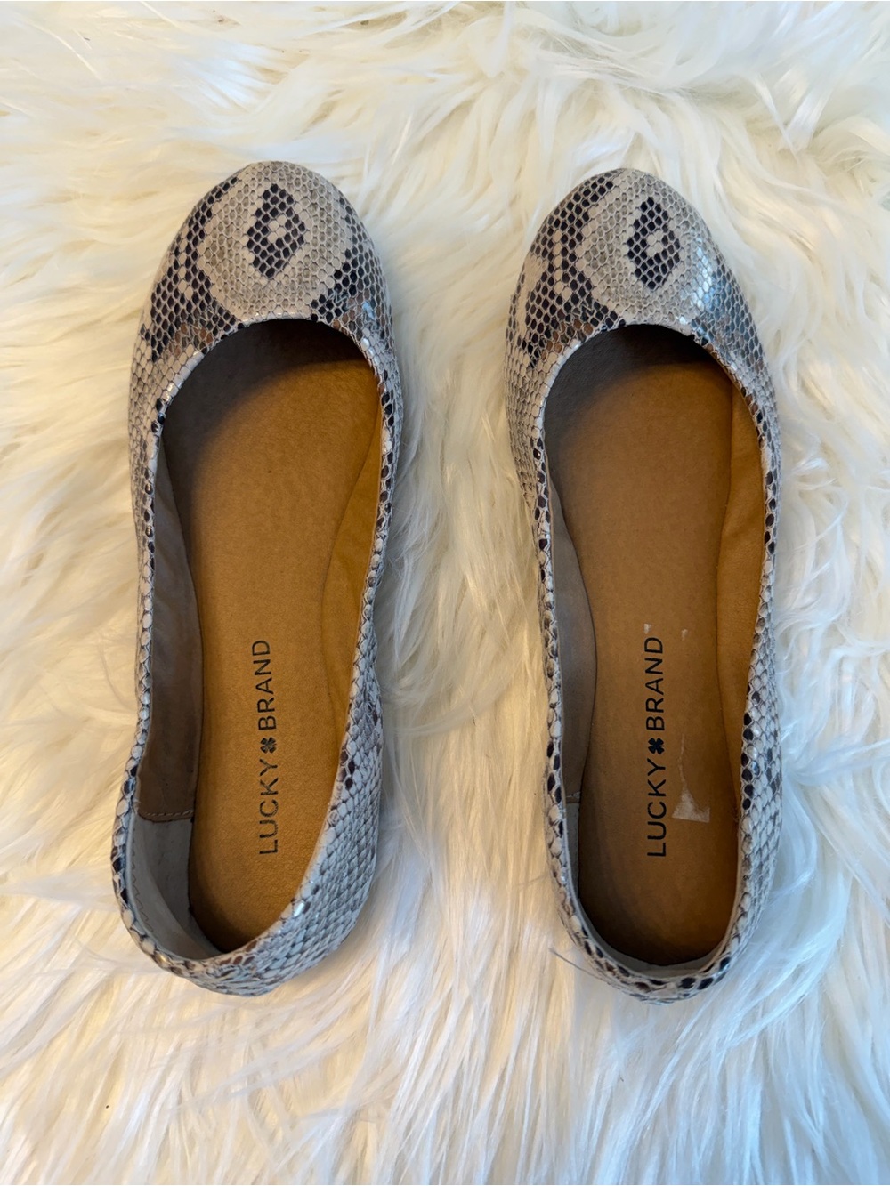 Lucky Brand Neutral Snakeskin Slip On Ballet Flats Size 7